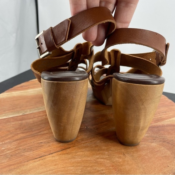 Madewell 1937 Strappy brown Leather Sandals Wood clog Heel Sz 8 - Picture 5 of 10